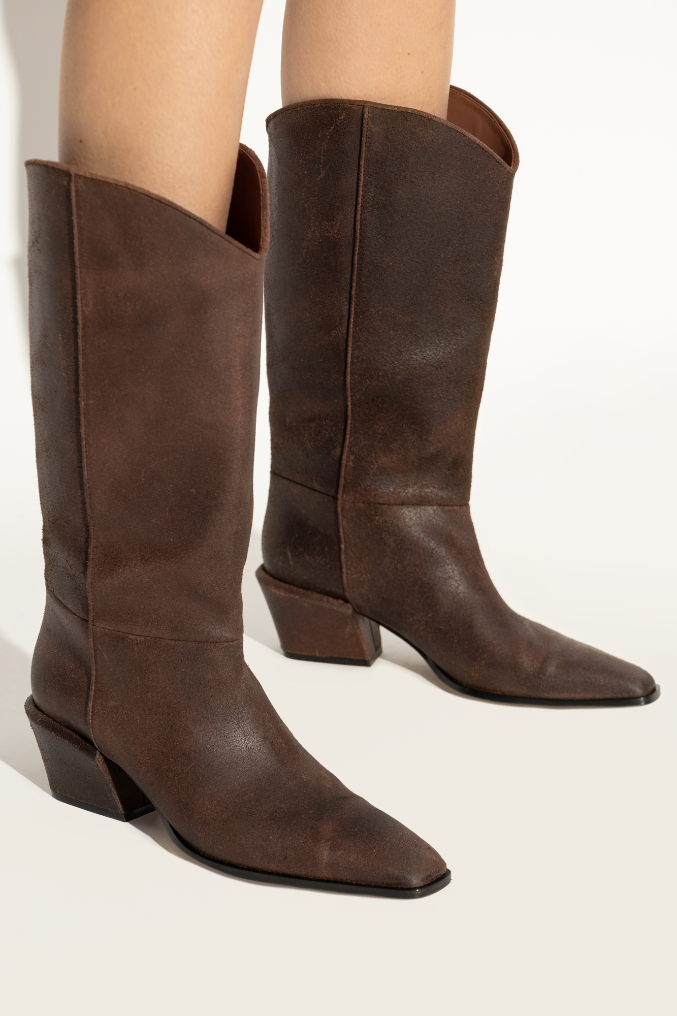 ロングブーツ PARIS TEXAS Chocolate Suede Bettina Boots Knee-high boots in smooth black leather - Paris Texas